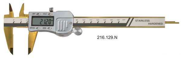 150 mm Digital-Messschieber, Metallgehäuse, TiN-beschichtet, 3 V