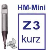 3,0 mm Vollhartmetall-Mini-Schaftfräser kurz, 3 Schneiden
