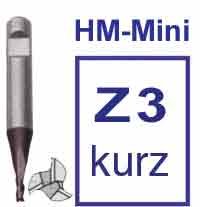5,0 mm Vollhartmetall-Mini-Schaftfräser kurz, 3 Schneiden