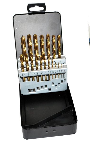 19 tlg. HSS-G TiN Spiralbohrersatz in Industrie-Stahlkassette